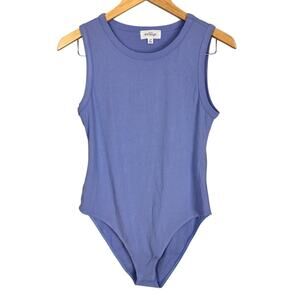 NEW Kaileigh Round Neck Periwinkle Ribbed Sleeveless Stretch Bodysuit Size LP
